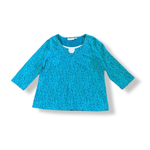 [Breckenridge] BOGO $1 Blue Patterned 3/4 Sleeve Top - Picture 1 of 8